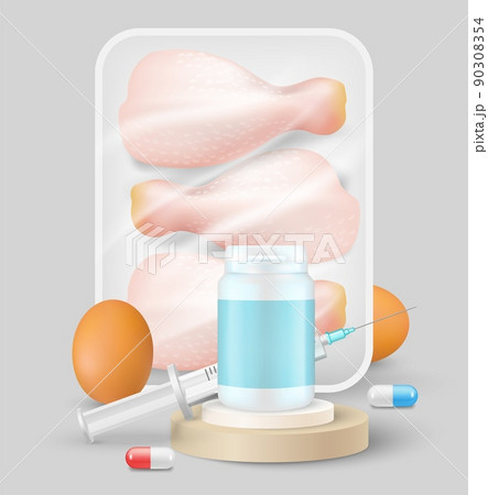 Antibiotic pharma chicken and eggs flat vector 90308354