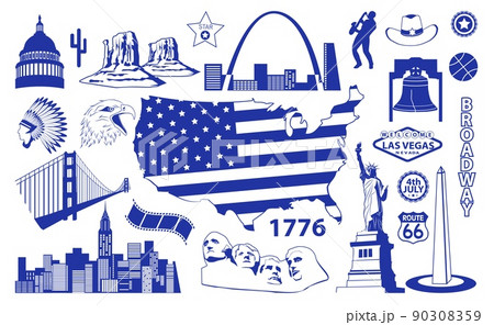 American famous landmark and building vector set American famous landmark and building vector set 90308359