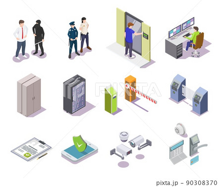 Access control system isometric 3d vector set 90308370
