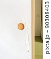 写真素材：経年劣化した襖と琉球畳の和室/爪とぎされたボロボロの状態　キジトラ猫モカシリーズ 90308403