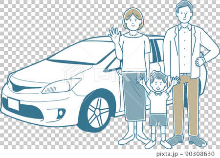 一家人在背景中與汽車合影 90308630