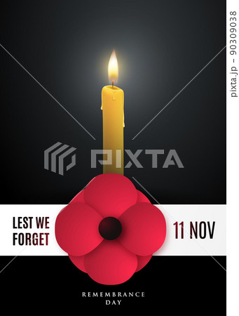 Remembrance day concept poster with a poppy flower and light candle. Remembrance day concept poster with a poppy flower and light candle. 90309038