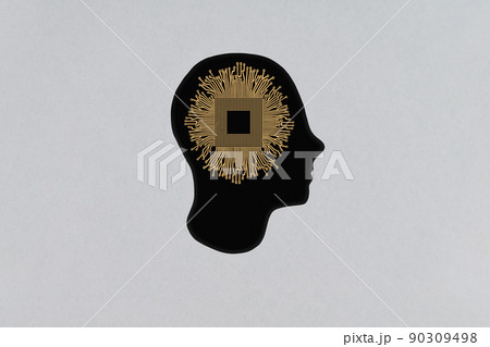 Silhouette of a human cardboard head cutout with a central processing unit (CPU) in its head 90309498