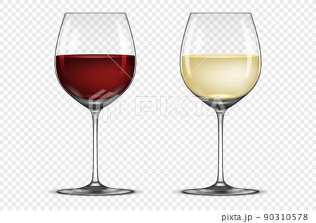 Vector realistic wineglass icon set - with white and red wine, isolated on transparent background. Design template in EPS10. 90310578