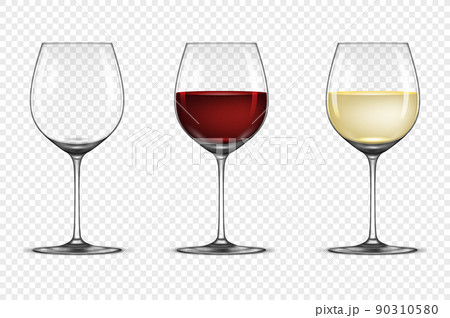 Vector realistic wineglass icon set - empty, with white and red wine, isolated on transparent background. Design template in EPS10. 90310580