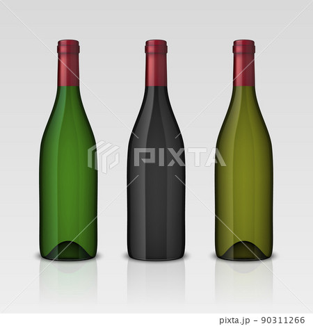 Set of 3 realistic vector wine bottles without labels isolated on white background. Design template in EPS10. Set of 3 realistic vector wine bottles without labels isolated on white background. Design template in EPS10. 90311266