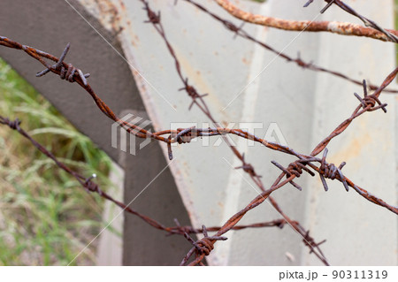 Detail hedgehod anti-tank barrier with barbed wire 90311319