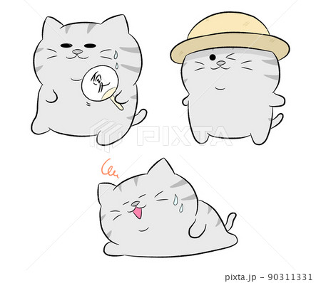 夏のサバトラ猫イラスト　3点セット 90311331