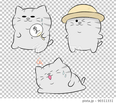 夏のサバトラ猫イラスト　3点セット 90311331