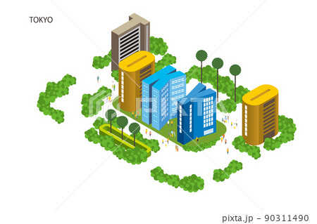 楽しい街並みと暮らしの風景。人々が明るく暮らせる建物と街づくり。アルファベットの可愛いビル。 90311490