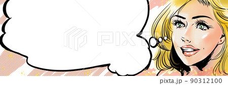現代アメコミ風ブロンド美女が驚く顔どアップイラストと吹き出し 90312100