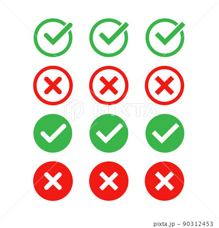 Green check mark and red cross icon set. Vector - Stock Illustration  [90312453] - PIXTA