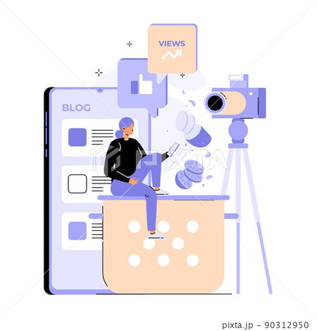 Food blogger create content record video vector Food blogger create content record video vector 90312950