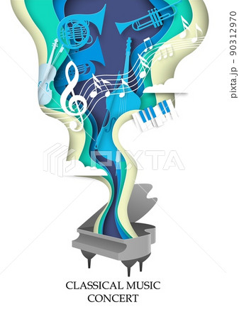 Classical music concert paper cut vector poster 90312970