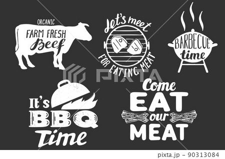 Barbecue meat quotes vector labels badges set 90313084