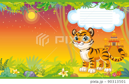 Cover for notebook with cute tiger in jungle vector Cover for notebook with cute tiger in jungle vector 90313501