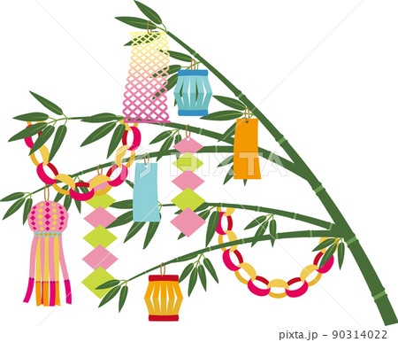 七夕飾り　白背景　カラフル系 90314022