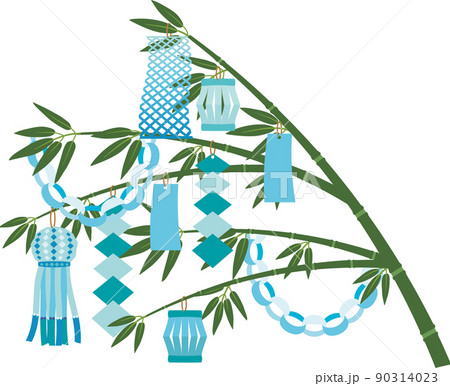 七夕飾り　白背景　ブルー系 90314023