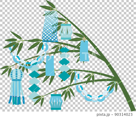 七夕飾り　白背景　ブルー系 90314023