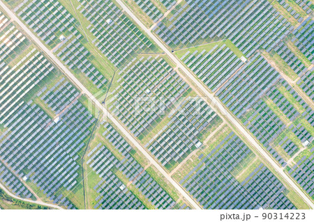 Solar farm, field or solar power plant in aerial view. Solar farm, field or solar power plant in aerial view. 90314223