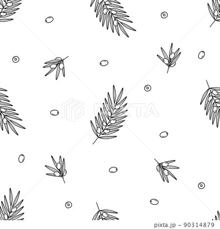 Seamless pattern of olive tree twigs and leaves and olive berries. Vector illustration, background or wallpaper Seamless pattern of olive tree twigs and leaves and olive berries. Vector illustration, background or wallpaper 90314879