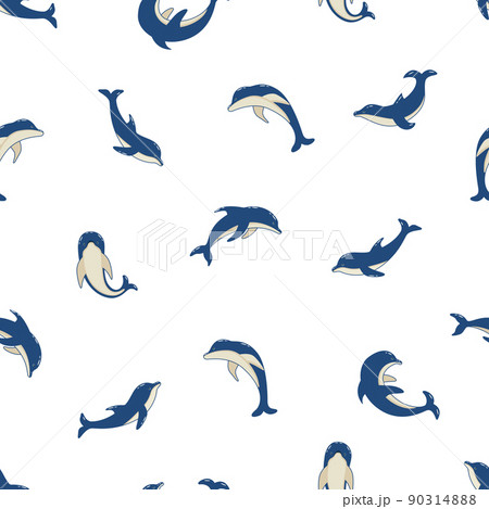 Seamless Pattern Set of cartoon dolphins in... - Stock Illustration  [90314888] - PIXTA