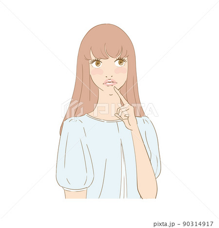 口元を指差す困り顔の美しい女性 口元を指差す困り顔の美しい女性 90314917