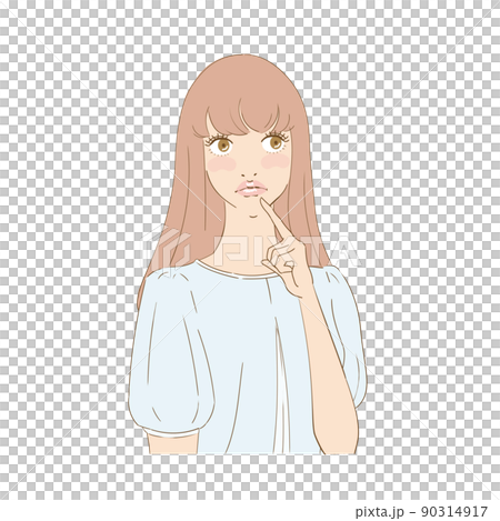 口元を指差す困り顔の美しい女性 口元を指差す困り顔の美しい女性 90314917