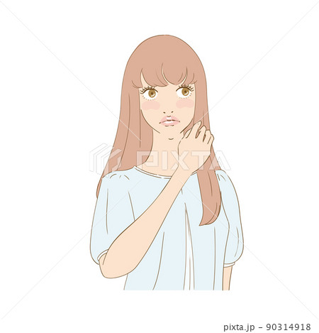 髪を触る困り顔の美しい女性 髪を触る困り顔の美しい女性 90314918