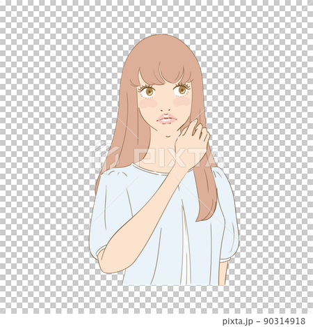 髪を触る困り顔の美しい女性 髪を触る困り顔の美しい女性 90314918