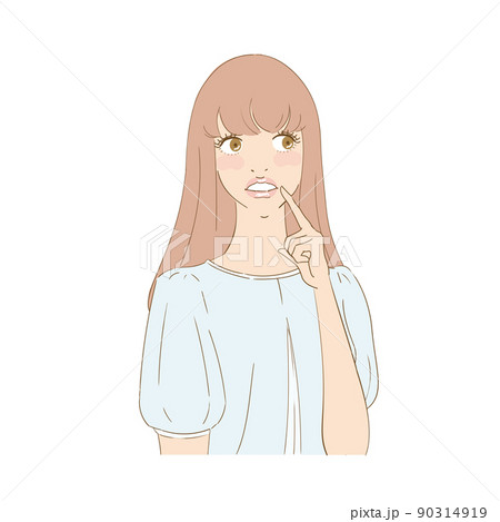 歯を指差す困り顔の美しい女性 歯を指差す困り顔の美しい女性 90314919