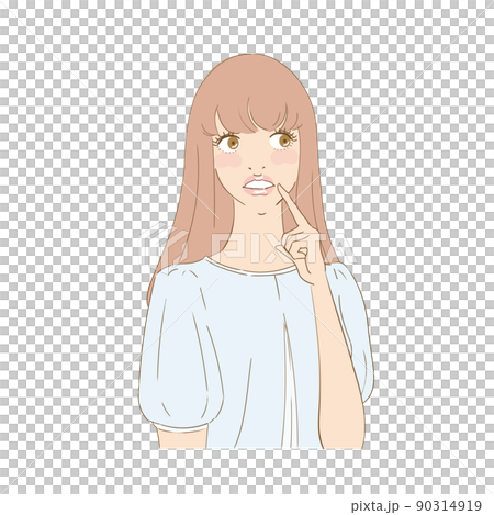 歯を指差す困り顔の美しい女性 歯を指差す困り顔の美しい女性 90314919
