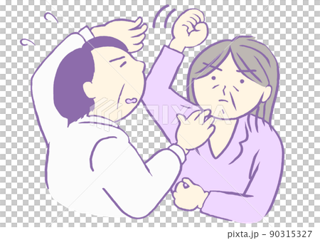 一名婦女向患有癡呆症 BPSD 拒絕護理的護理人員舉手的插圖 一名婦女向患有癡呆症 BPSD 拒絕護理的護理人員舉手的插圖 90315327