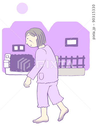 認知症　BPSD　住宅街をはだしで徘徊する女性 90315330