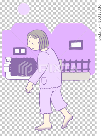 認知症　BPSD　住宅街をはだしで徘徊する女性 90315330