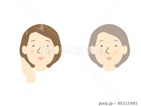 白髪染めをしてブラウンヘアの女性とグレイヘアの女性 白髪染めをしてブラウンヘアの女性とグレイヘアの女性 90315995