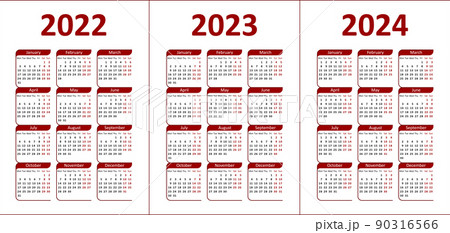 Calendar 2022, 2023, 2024. Week starts on Monday 90316566