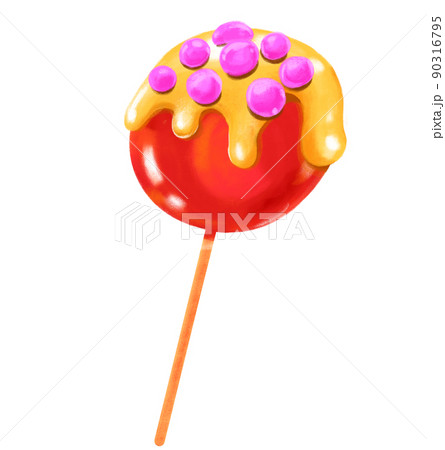 Caramalized Candy Lollipop Stick Hand Drawing のイラスト素材