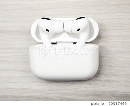 image of earphones wooden background image of earphones wooden background 90317446