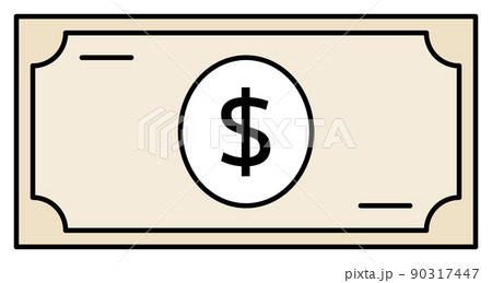 ドル紙幣のシンプルな線画イラスト (薄い茶色） 90317447