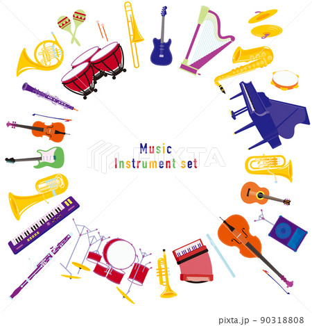 オーケストラとロックバンドの楽器セット。放射並び。 オーケストラとロックバンドの楽器セット。放射並び。 90318808