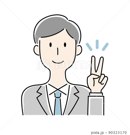 手描き風・ピースサインをする男性のベクターイラスト 90323170