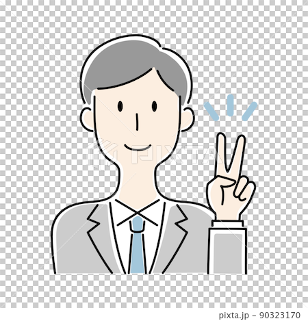手描き風・ピースサインをする男性のベクターイラスト 90323170