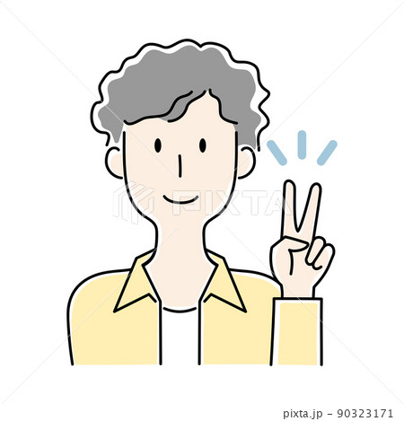 手描き風・ピースサインをする男性のベクターイラスト 90323171