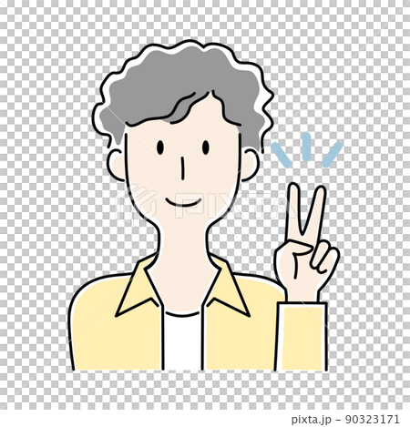 手描き風・ピースサインをする男性のベクターイラスト 90323171
