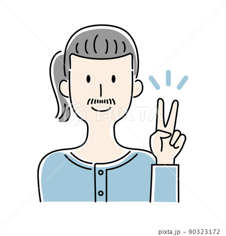 手描き風・ピースサインをする男性のベクターイラスト 90323172
