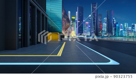 Perspective view of empty floor with modern building 90323755