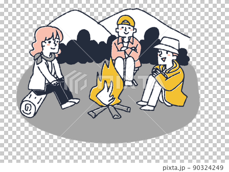 A circle of men and women who talk around the bonfire outdoors. Spend a relaxing holiday outdoors. A circle of men and women who talk around the bonfire outdoors. Spend a relaxing holiday outdoors. 90324249