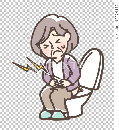 A woman in trouble with the toilet 90324332