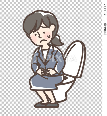 トイレで困っているスーツの女性 90324347
